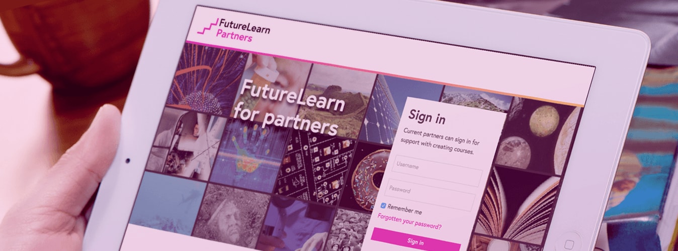 FutureLearn's new responsive website shown on an iPad