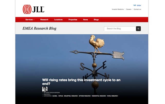 JLL's EMEA research blog shown on a Macbook