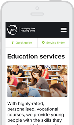 Nacro's responsive website shown on an iPhone