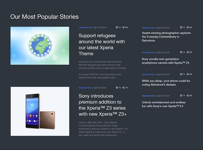 Content managers have the option to showcase Sony Mobile's most popular stories.