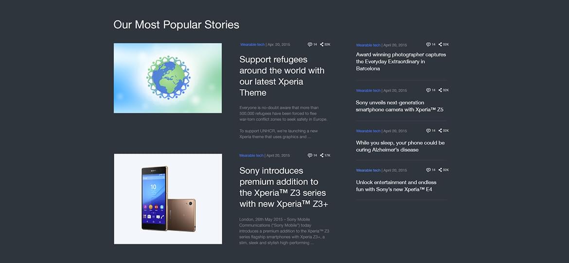 Content managers have the option to showcase Sony Mobile's most popular stories.
