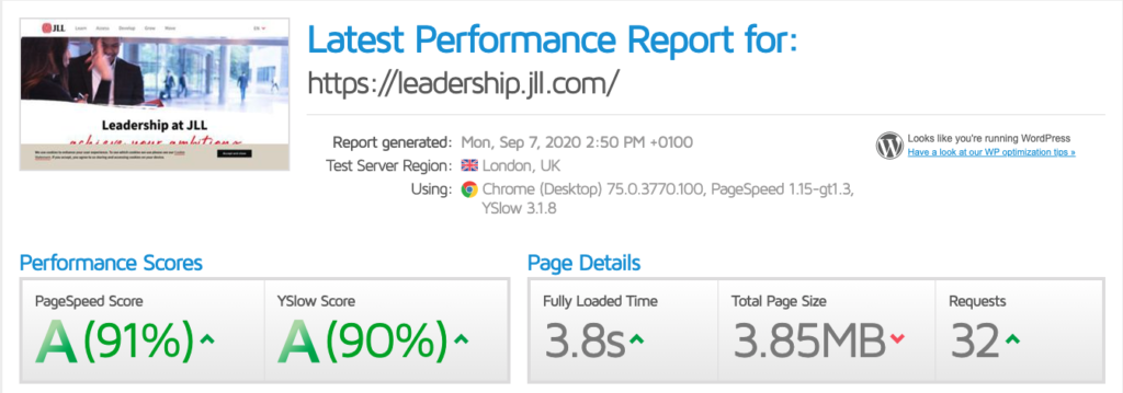 JLL Leadership - Page Speed Report