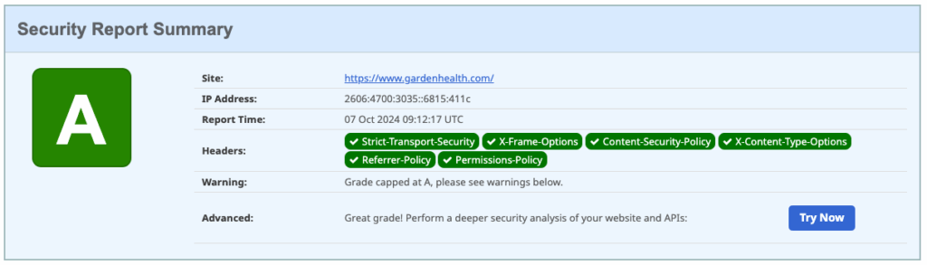 WordPress site Security Headers AFTER