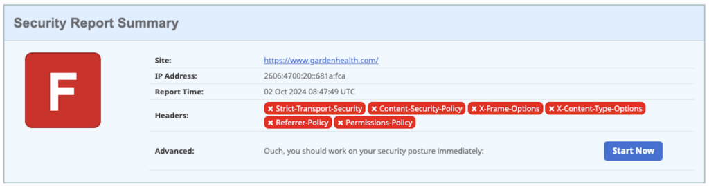 WordPress site Security Headers BEFORE