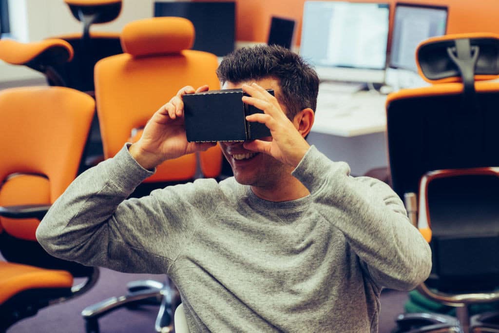 Roberto exploring the virtual reality world with Google Cardboard. Very cool! If you’ve not done so already we encourage you to check it out!